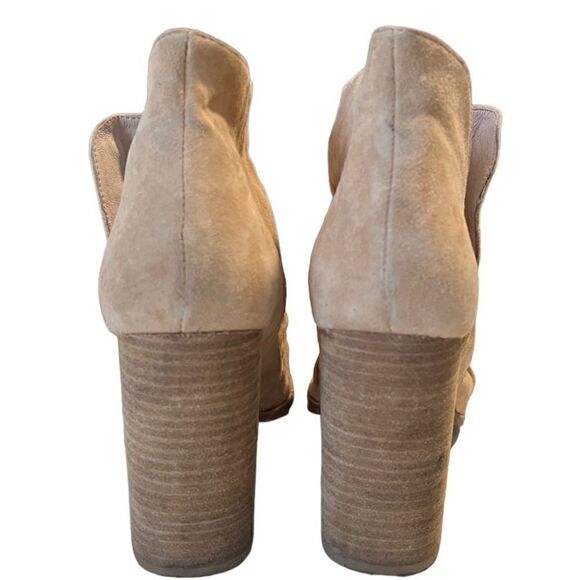 42 Gold Tan Loyalty Suede Open Toe Block Heel Booties Size 10 - Picture 5 of 14